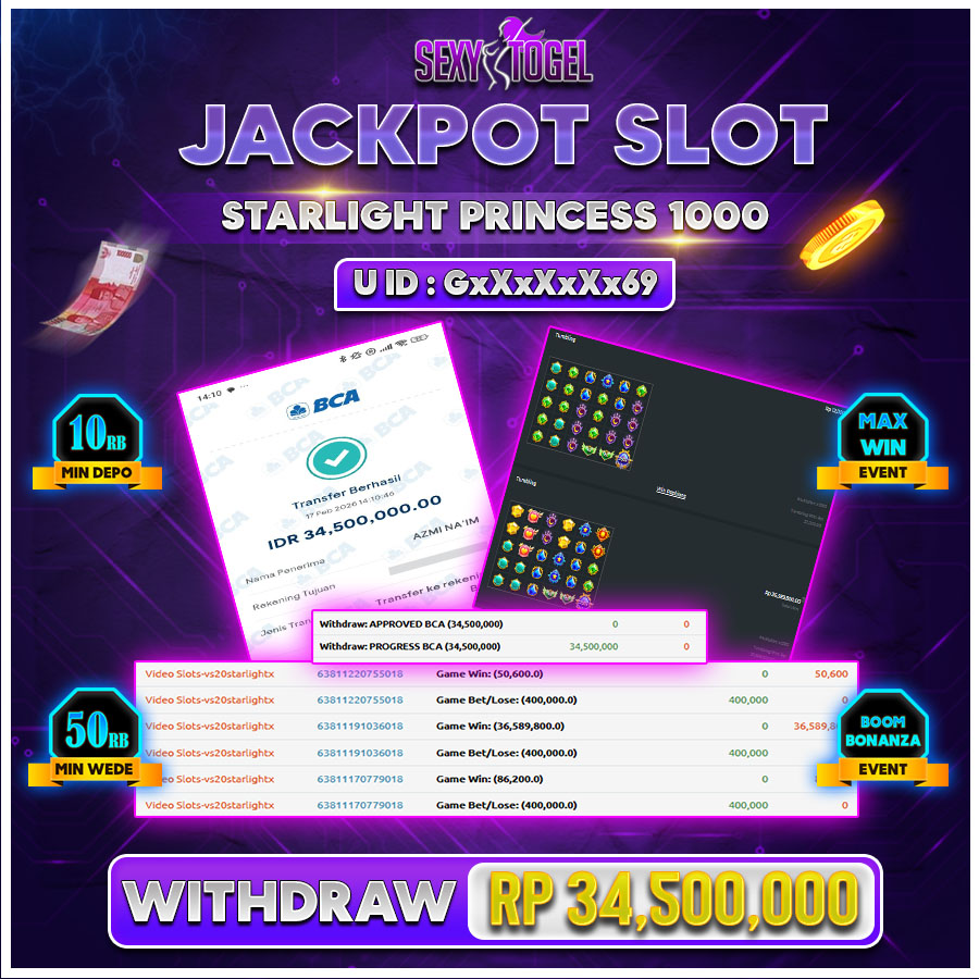 SEXYTOGEL JACKPOT SLOT STARLIGHT PRINCESS 1000 Rp.34.500.000.,-LUNAS
